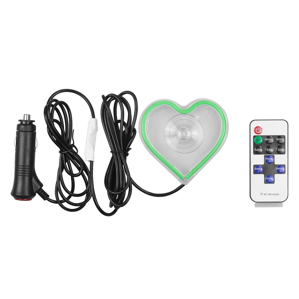 BRAND NEW UNIVERSAL LOVE HEART GREEN LED Neon Flash Light Car Window Glow Electric Remote Control Lamp