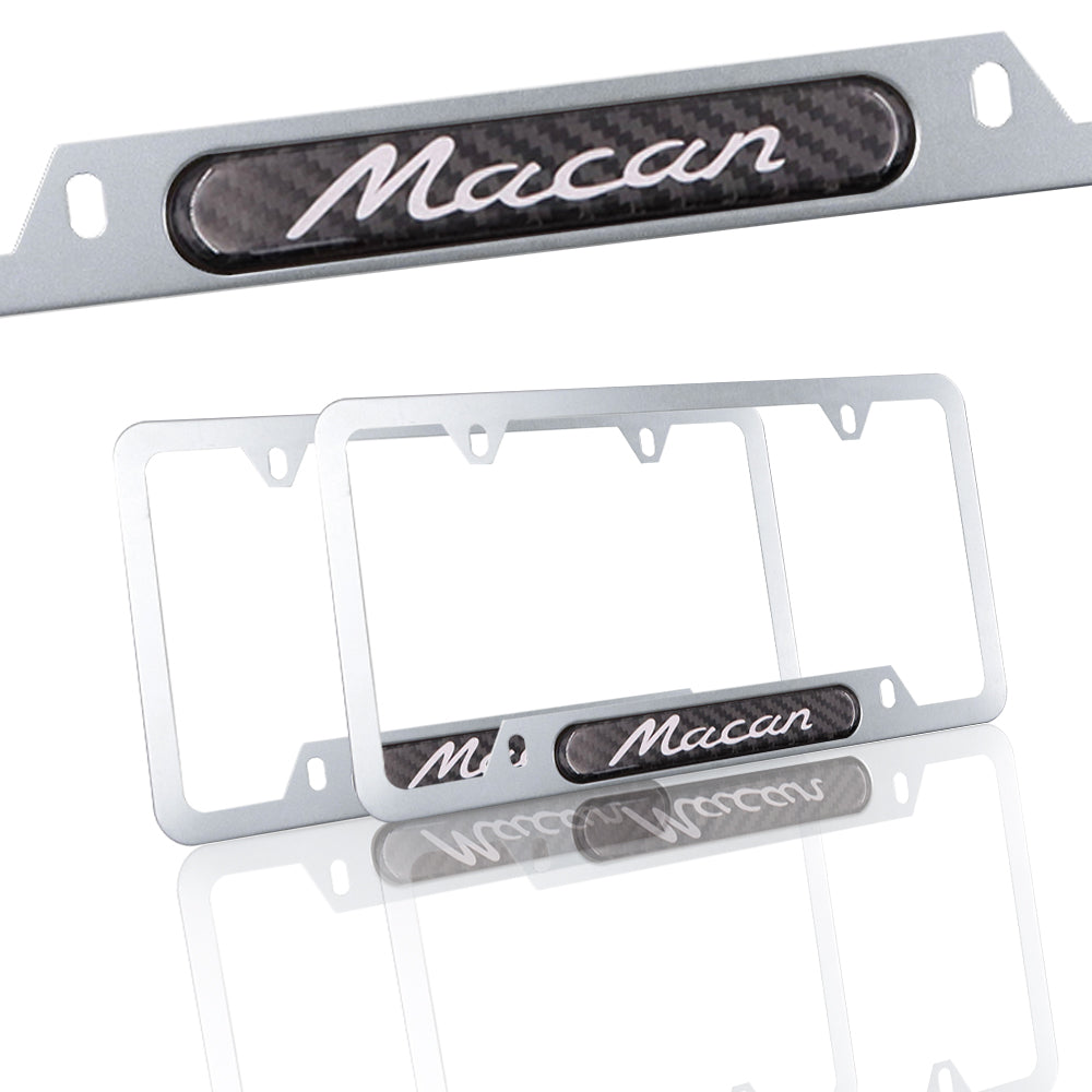 Brand New Universal 2PCS Porsche Macan Silver Metal License Plate Frame