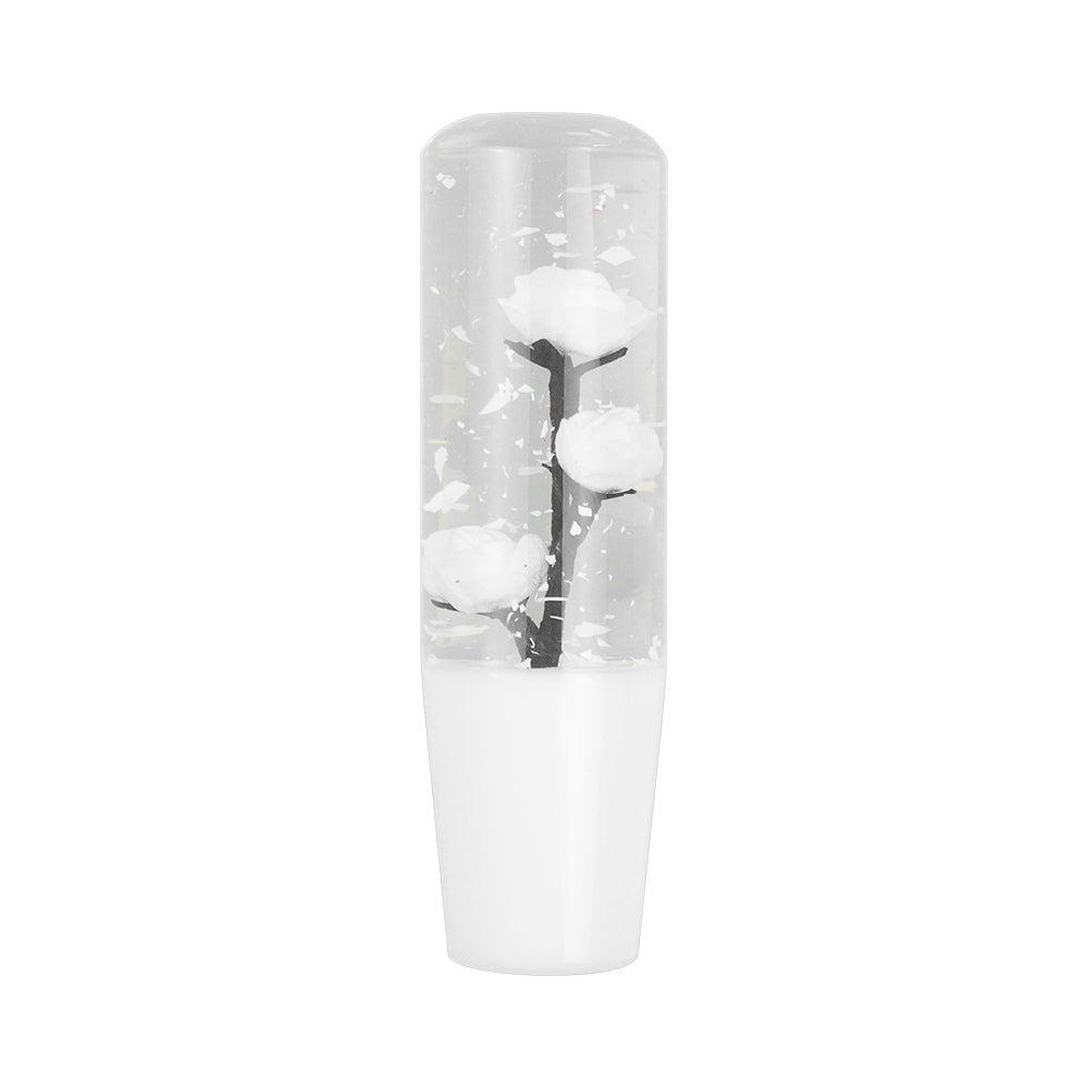 Brand New Universal 150mm Sakura White Glitter Rose Flowers Manual Car Gear Stick Shift Knob M8 M10 M12