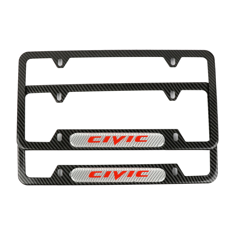 Brand New Universal 2PCS CIVIC Carbon Fiber Look Metal License Plate Frame