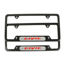 Load image into Gallery viewer, Brand New Universal 2PCS CIVIC Carbon Fiber Look Metal License Plate Frame