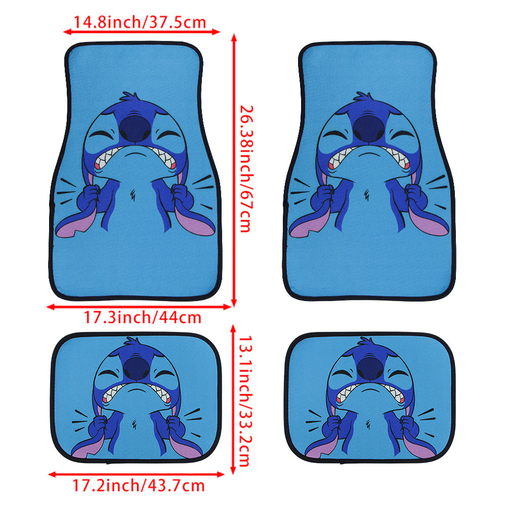 Brand New 4PCS UNIVERSAL Disney Stitch Fabric Car Floor Mats Interior Carpets