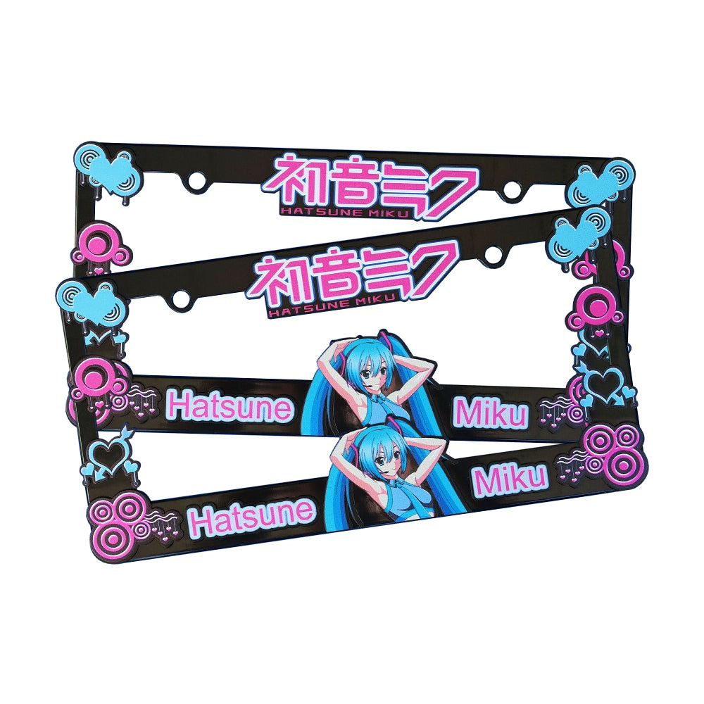 Brand New Universal 2PCS Anime Hatsune Miku ABS Plastic Black License Plate Frame