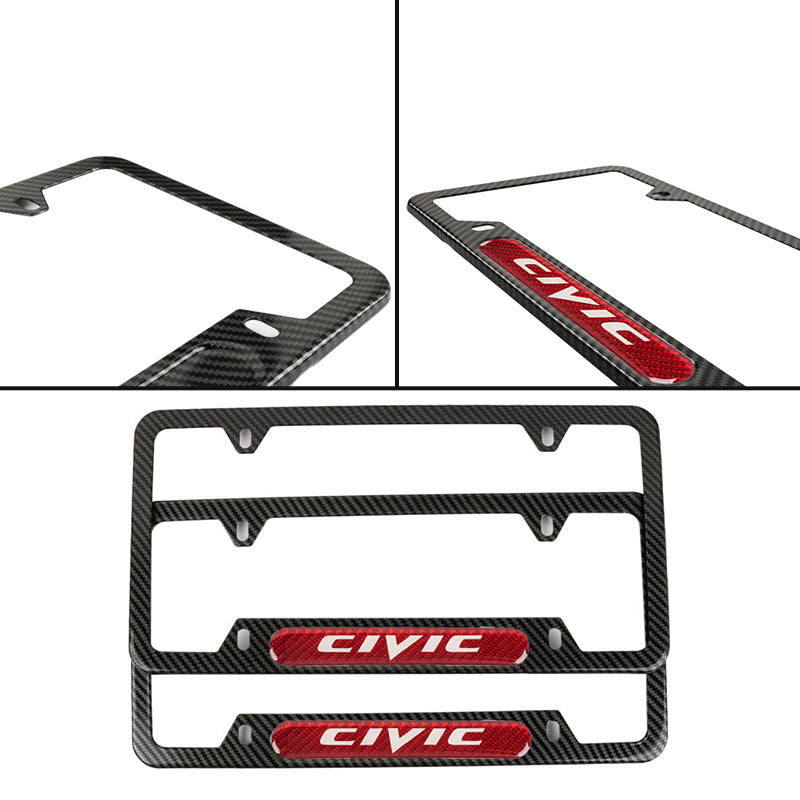 Brand New Universal 2PCS CIVIC Carbon Fiber Look Metal License Plate Frame