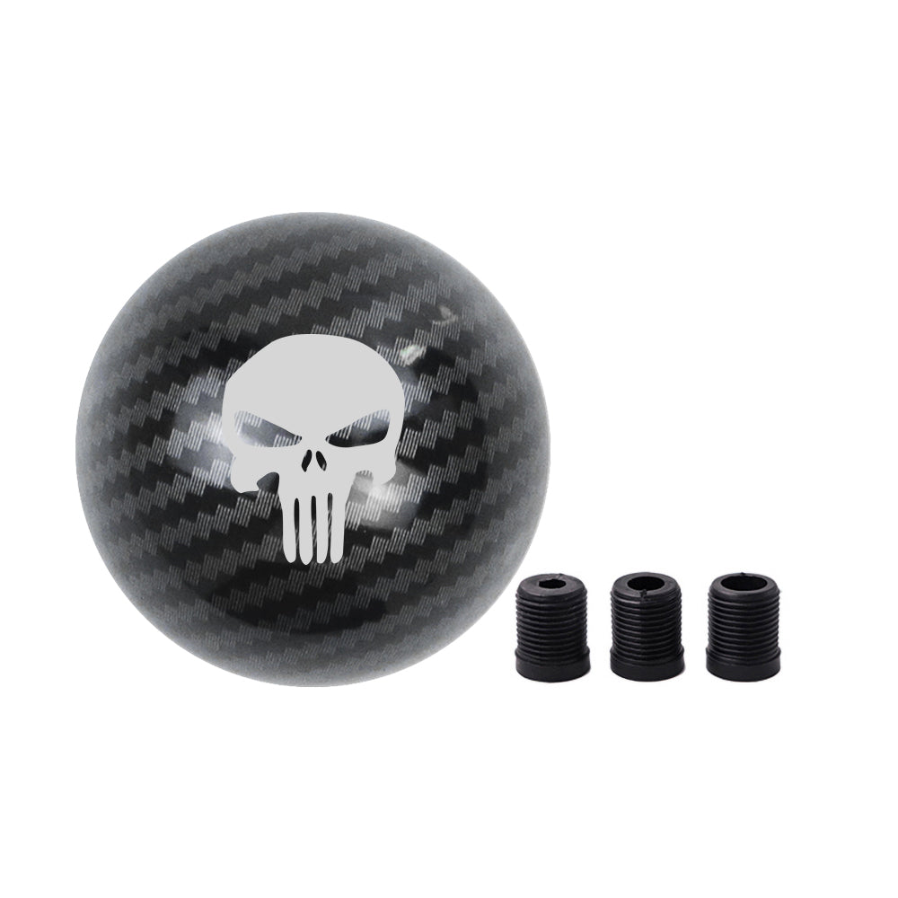 BRAND NEW UNIVERSAL JDM THE PUNISHER Aluminum Carbon Fiber Look Round Ball Manual Gear Stick Shift Knob M8 M10 M12