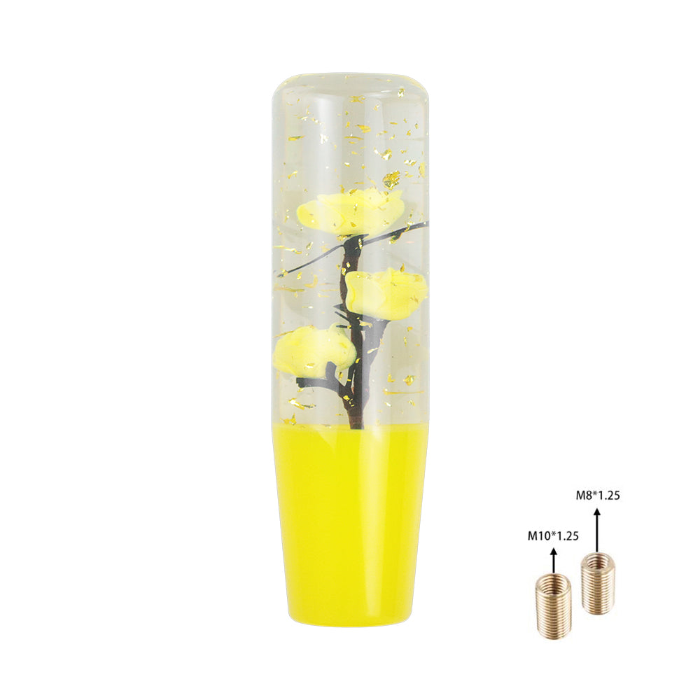 Brand New Universal 150mm Sakura Yellow Glitter Rose Flowers Manual Car Gear Stick Shift Knob M8 M10 M12