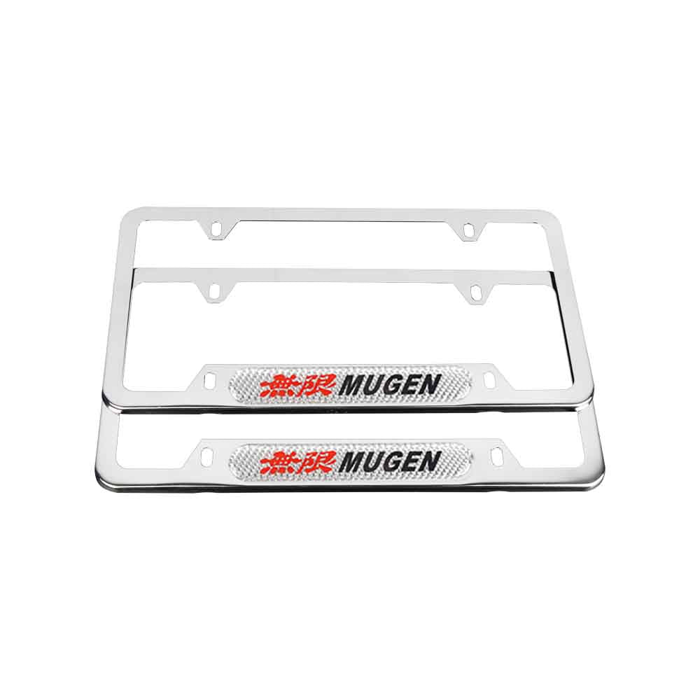 Brand New Universal 2PCS Mugen Chrome Metal License Plate Frame