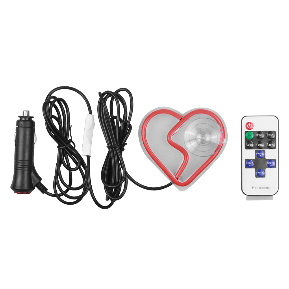 BRAND NEW UNIVERSAL BROKEN LOVE HEART RED LED Neon Flash Light Car Window Glow Electric Remote Control Lamp