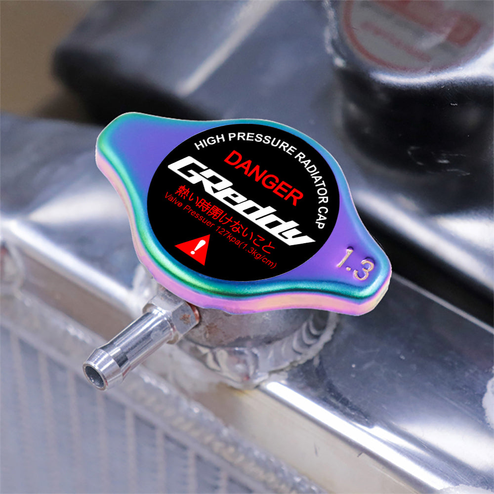 Brand New JDM 1.3bar 9mm Greddy Racing Neo Chrome Racing Cap High Pressure Radiator Cap For Universal