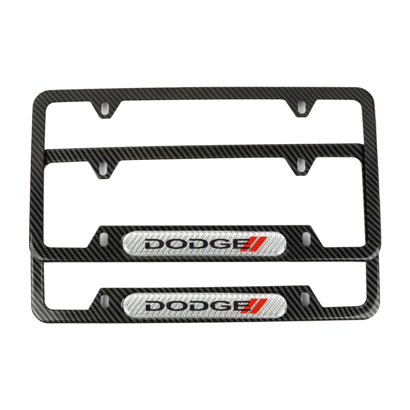 Brand New Universal 2PCS Dodge Carbon Fiber Look Metal License Plate Frame