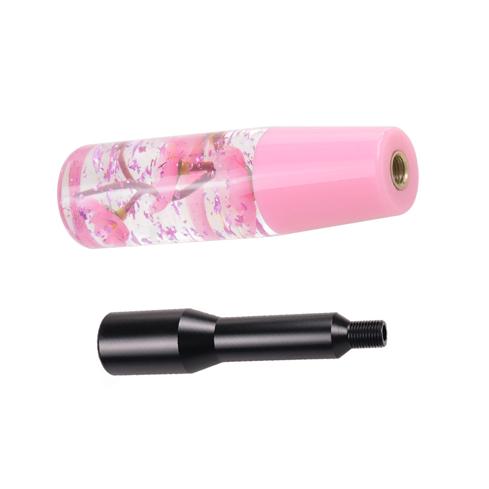 Brand New JDM Glitter Pink Rose Flowers Manuel Gear Stick Shift Knob M8 M10 M12 & Black Shifter Extender Extension