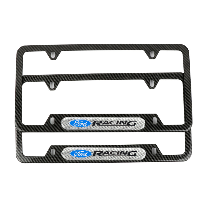 Brand New Universal 2PCS Ford Racing Carbon Fiber Look Metal License Plate Frame