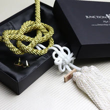 Load image into Gallery viewer, BRAND NEW UNIVERSAL VIP JUNCTION PRODUCE INTERIOR WHITE FUSA CHARM WITH GOLD KNOT