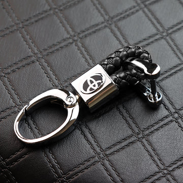 Brand New Toyota Small Black BV STYLE CALF Braided Leather Strap Keychain Keyring