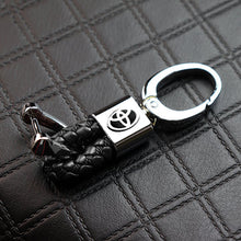 Load image into Gallery viewer, Brand New Toyota Small Black BV STYLE CALF Braided Leather Strap Keychain Keyring