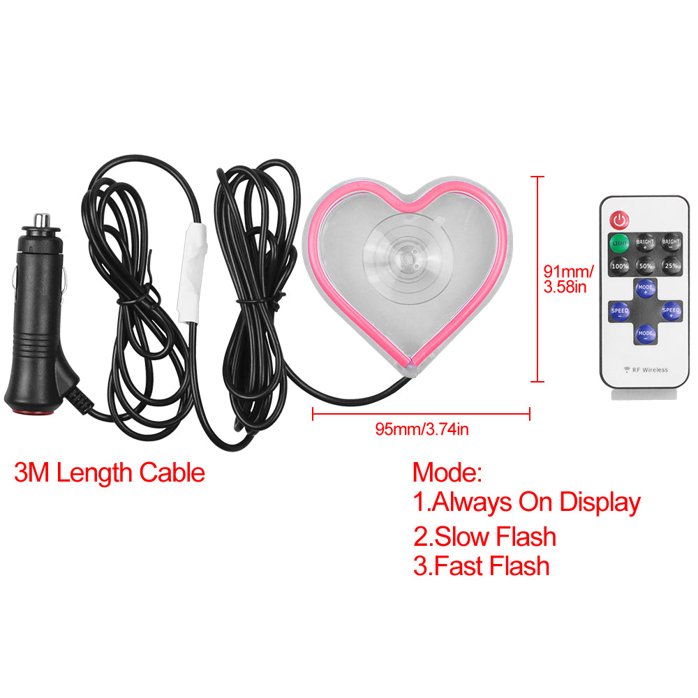 BRAND NEW UNIVERSAL LOVE HEART PINK LED Neon Flash Light Car Window Glow Electric Remote Control Lamp