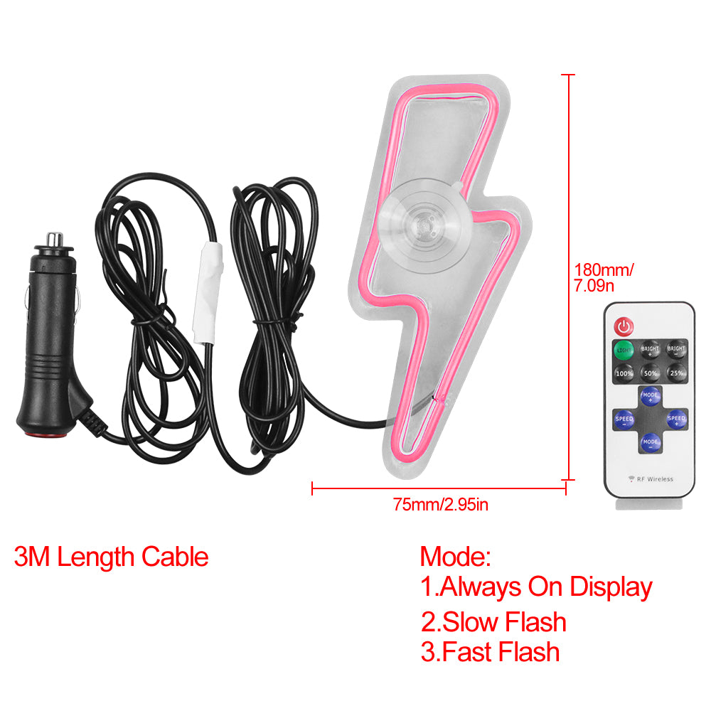 BRAND NEW UNIVERSAL LIGHTING SHAPED PINK LED Neon Flash Light Car Window Glow Electric Remote Control Lamp