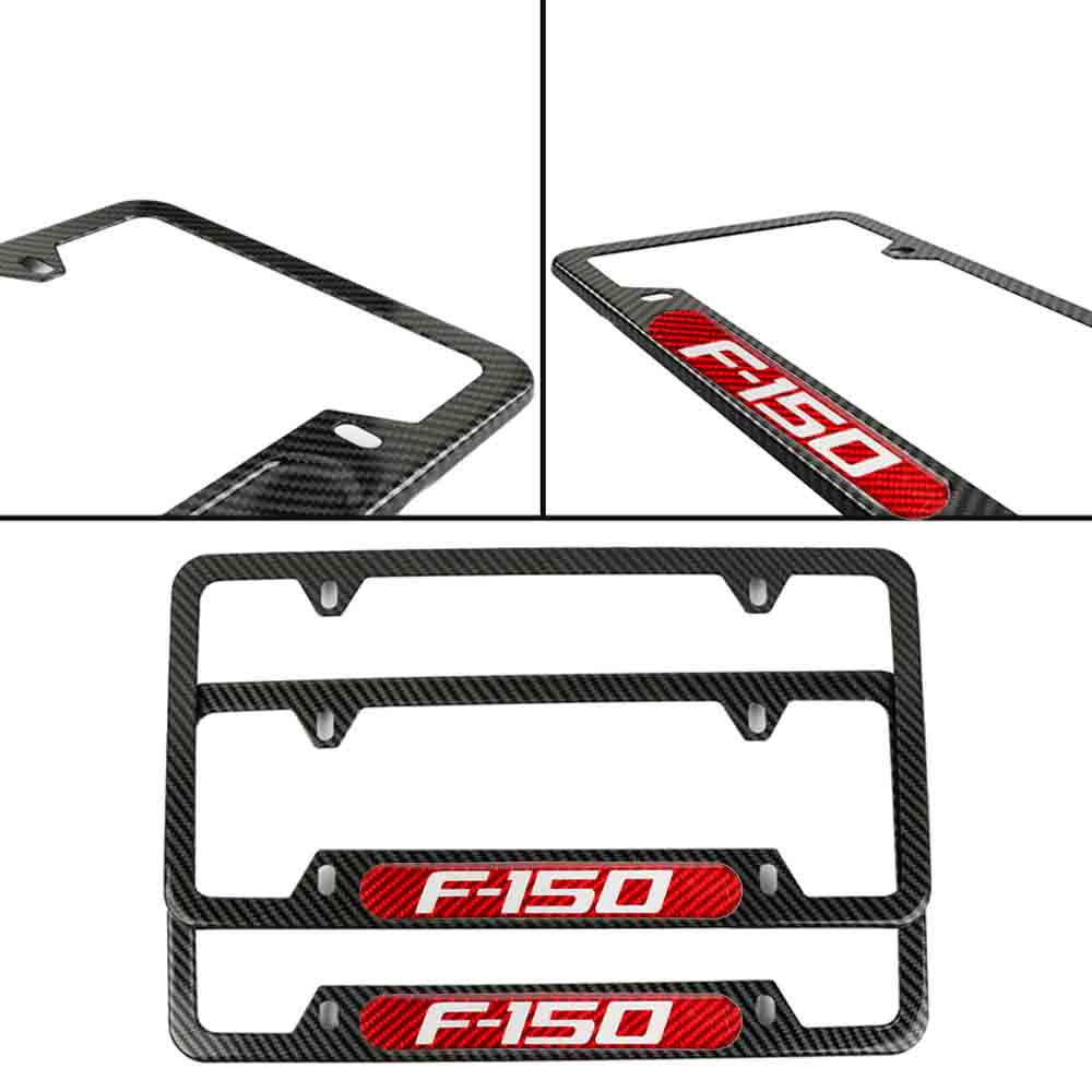 Brand New Universal 2PCS F-150 Carbon Fiber Look Metal License Plate Frame