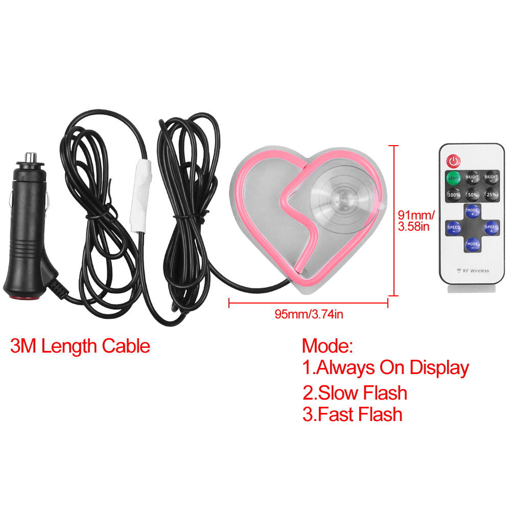 BRAND NEW UNIVERSAL BROKEN LOVE HEART PINK LED Neon Flash Light Car Window Glow Electric Remote Control Lamp