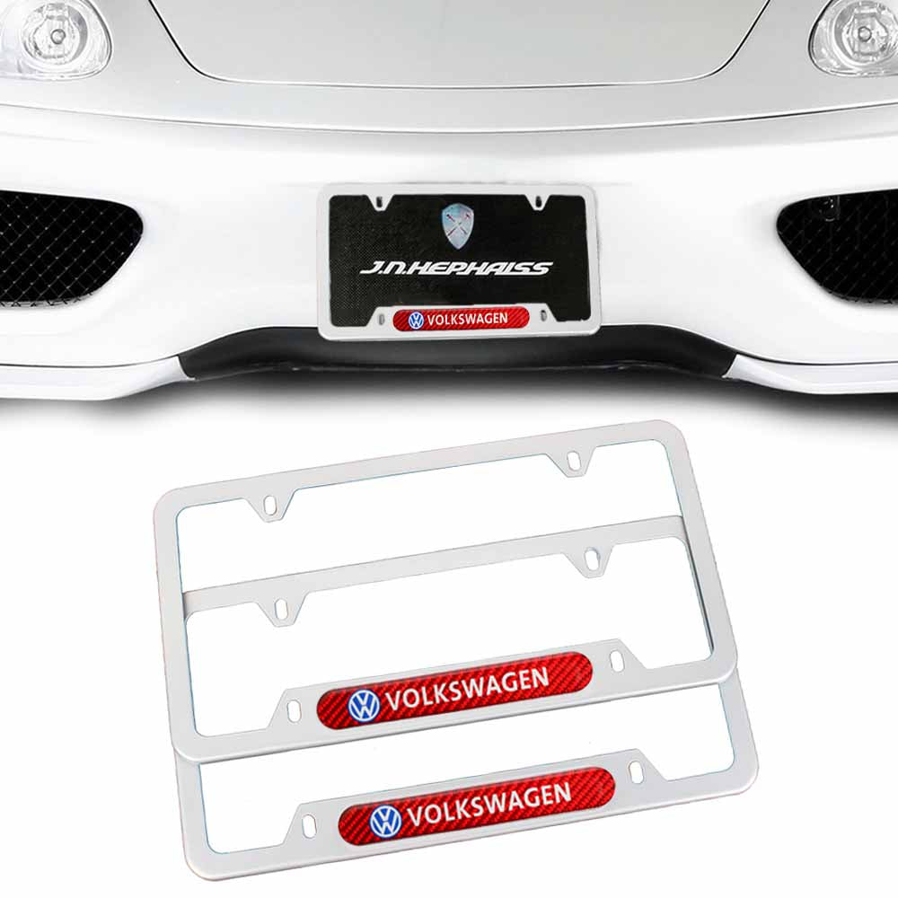 Brand New Universal 2PCS VOLKSWAGEN Silver Metal License Plate Frame