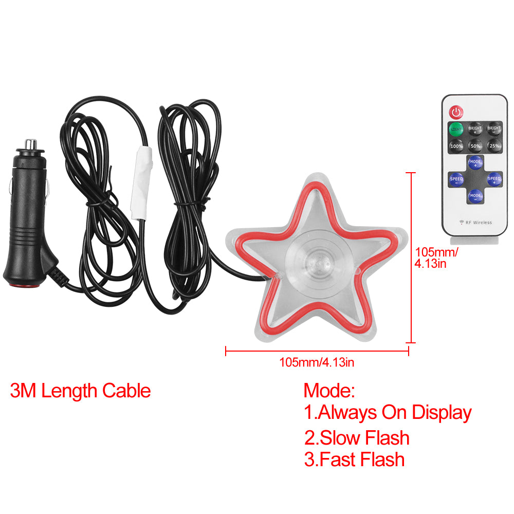 BRAND NEW UNIVERSAL STAR SHAPED RED LED Neon Flash Light Car Window Glow Electric Remote Control Lamp