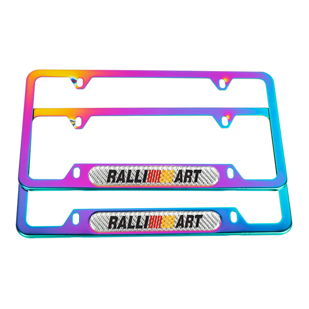 Brand New Universal 2PCS Ralliart Neo Chrome Metal License Plate Frame