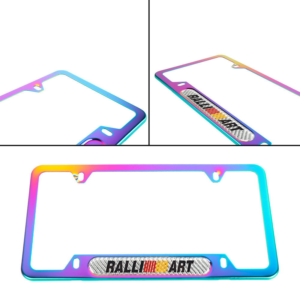 Brand New Universal 1PCS Ralliart Neo Chrome Metal License Plate Frame