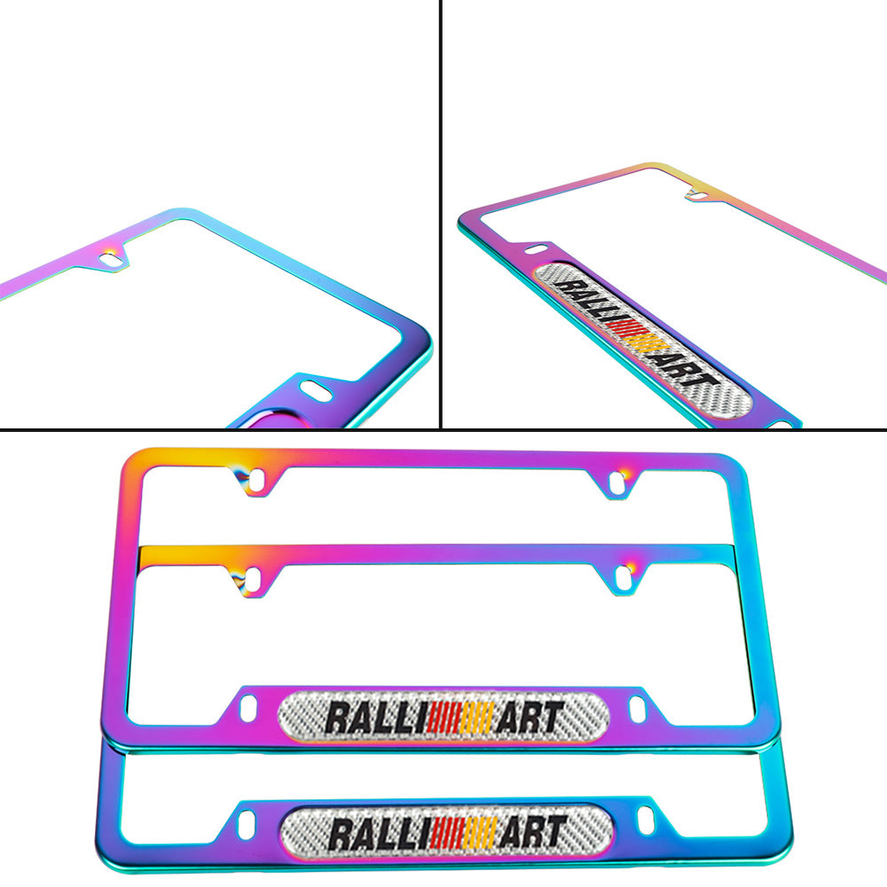 Brand New Universal 2PCS Ralliart Neo Chrome Metal License Plate Frame