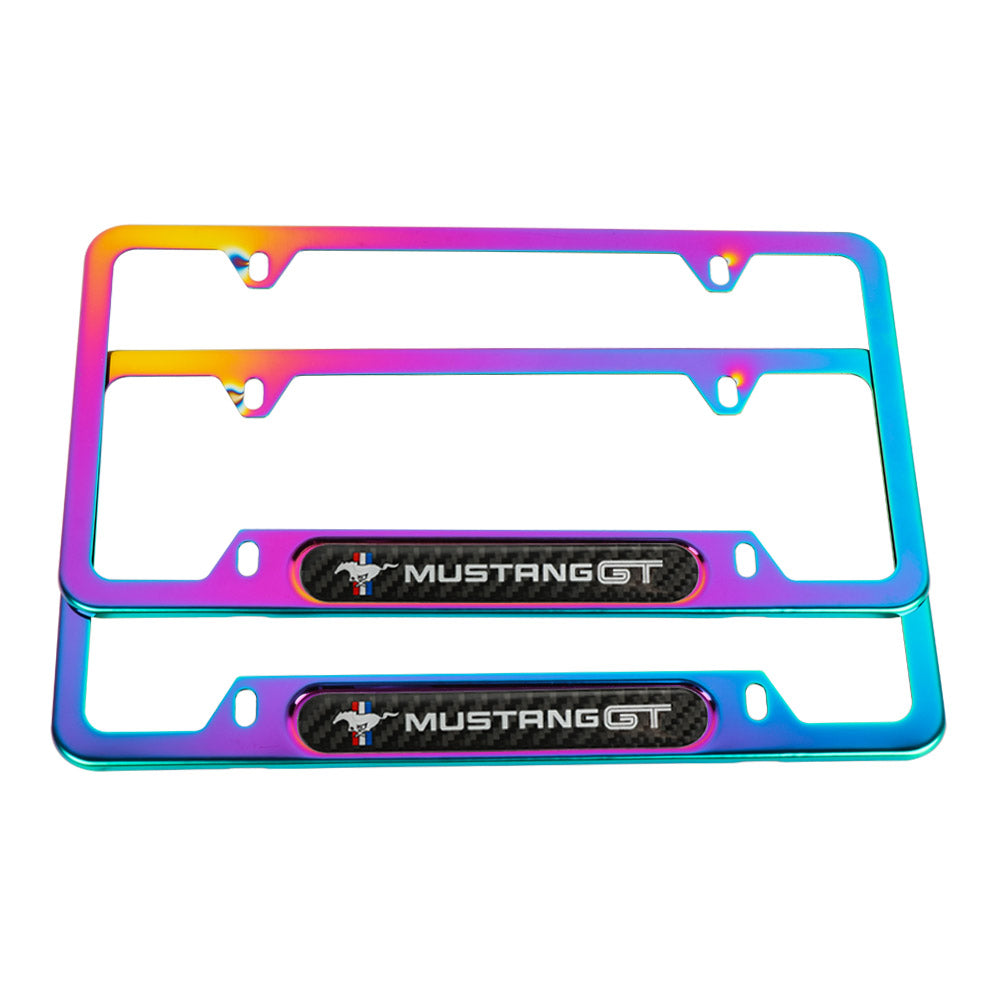 Brand New Universal 2PCS MUSTANG GT Neo Chrome Metal License Plate Frame