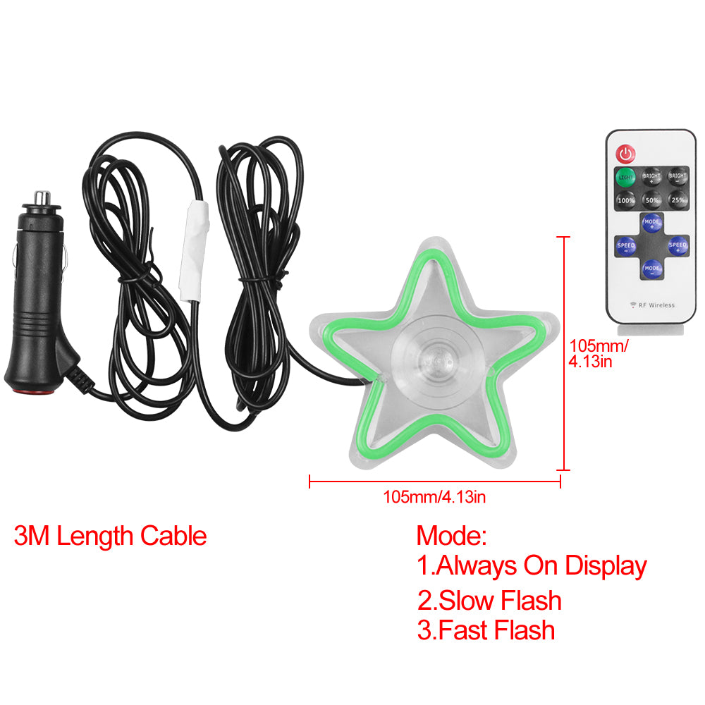 BRAND NEW UNIVERSAL STAR SHAPED GREEN LED Neon Flash Light Car Window Glow Electric Remote Control Lamp