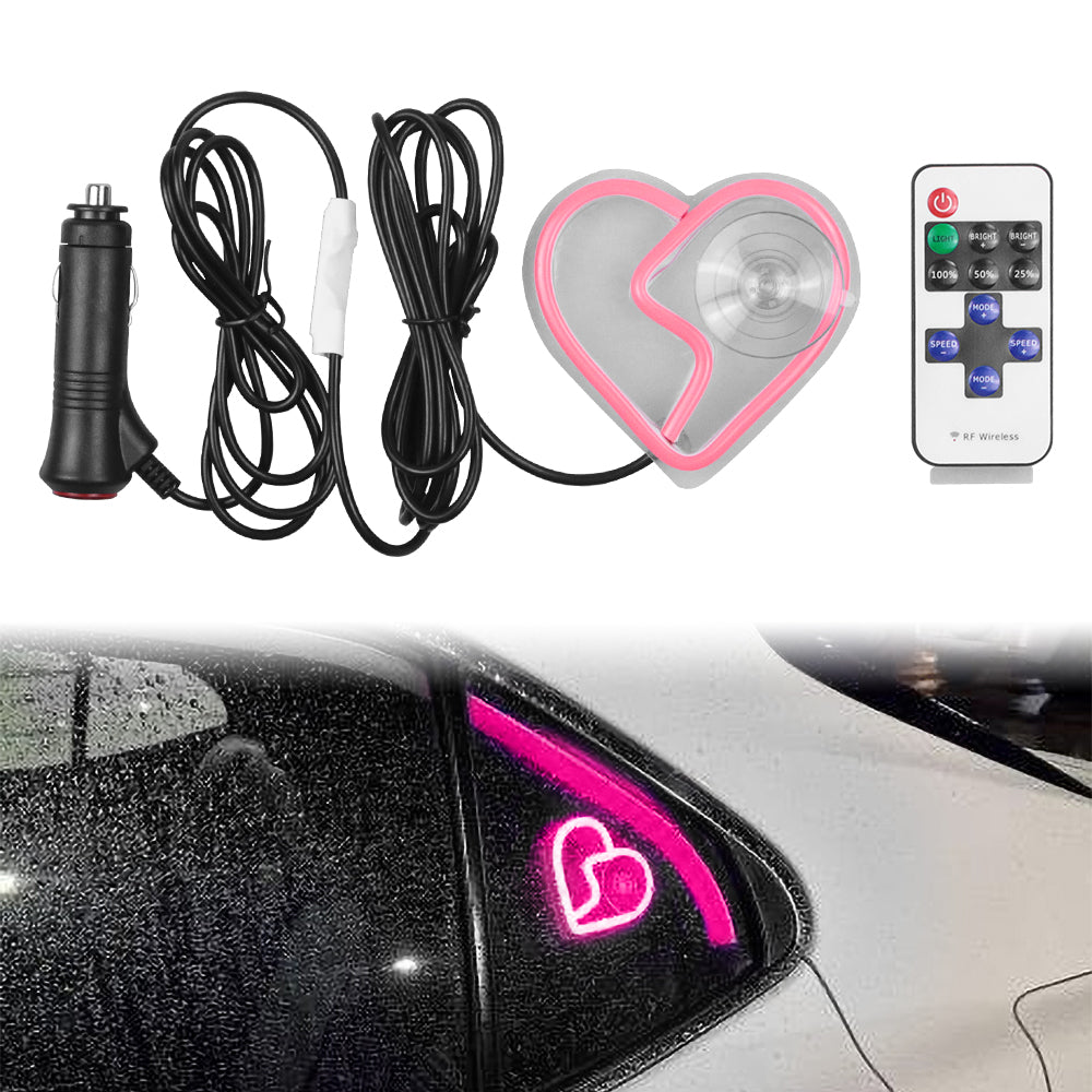 BRAND NEW UNIVERSAL BROKEN LOVE HEART PINK LED Neon Flash Light Car Window Glow Electric Remote Control Lamp