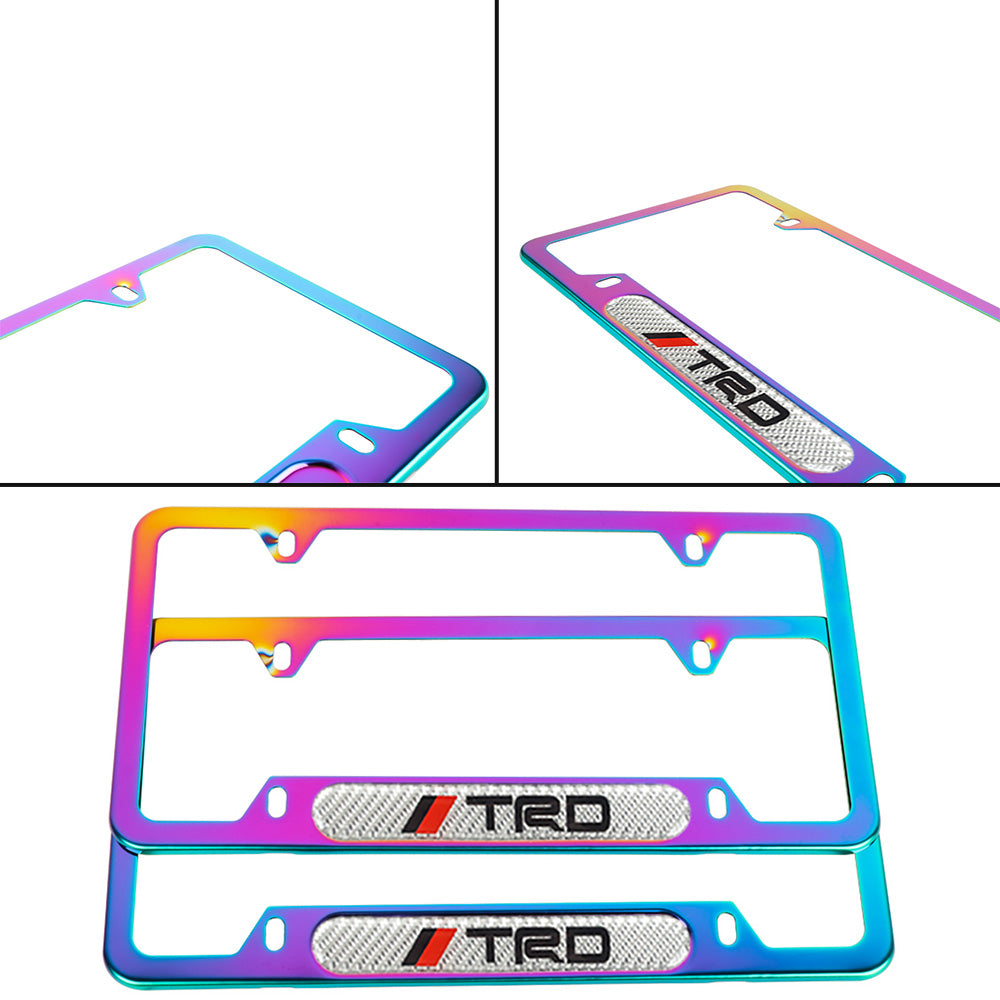 Brand New Universal 2PCS TRD Neo Chrome Metal License Plate Frame