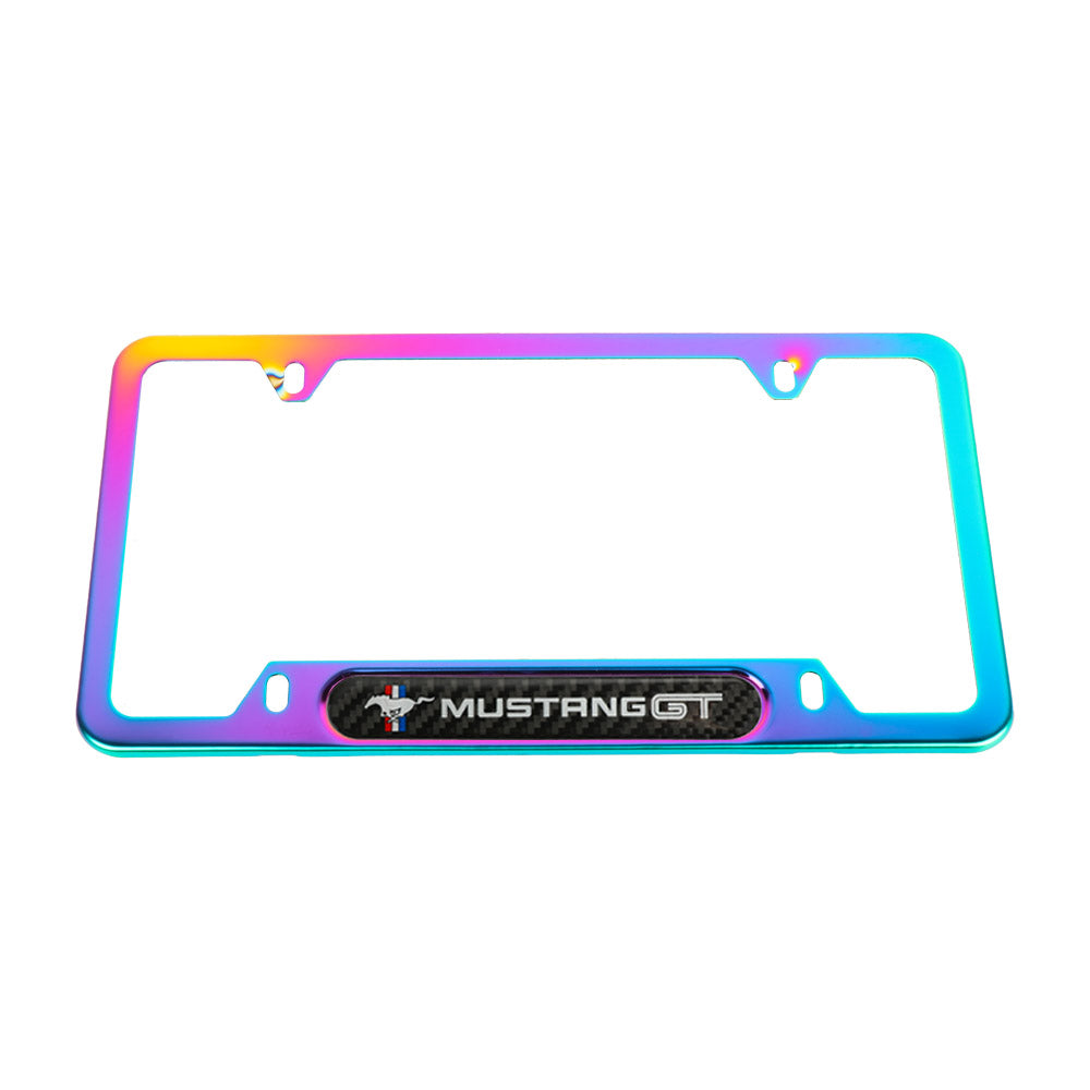 Brand New Universal 2PCS MUSTANG GT Neo Chrome Metal License Plate Frame