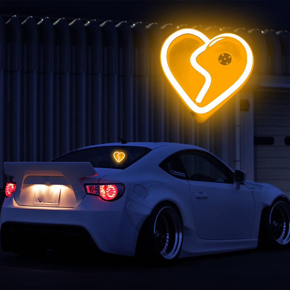 BRAND NEW UNIVERSAL BROKEN LOVE HEART YELLOW LED Neon Flash Light Car Wind Glow Electric Remote Control Lamp