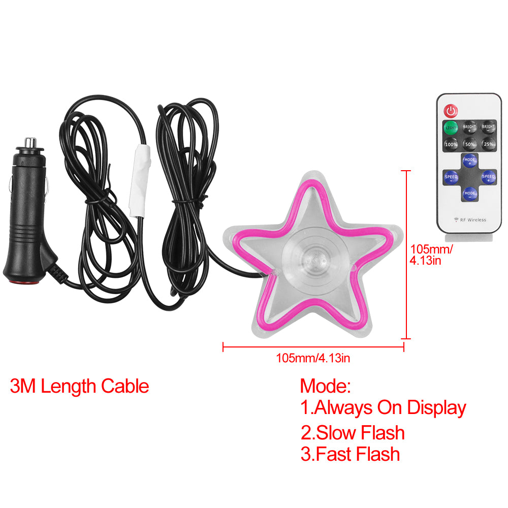 BRAND NEW UNIVERSAL STAR SHAPED PURPLE LED Neon Flash Light Car Window Glow Electric Remote Control Lamp