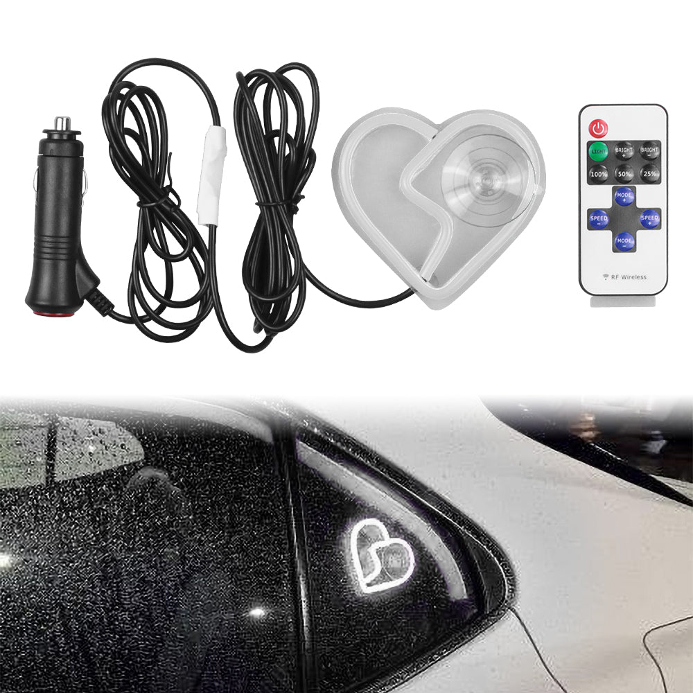 BRAND NEW UNIVERSAL BROKEN LOVE HEART WHITE LED Neon Flash Light Car Window Glow Electric Remote Control Lamp