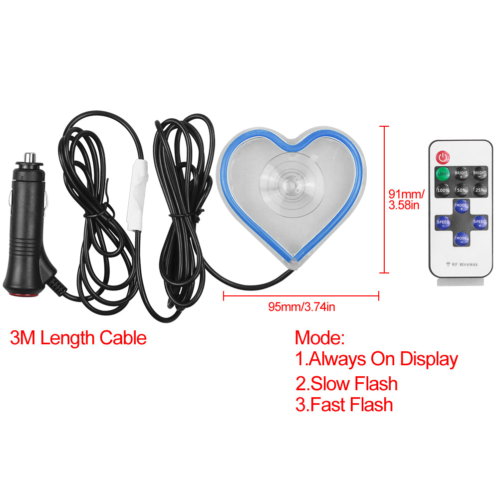 BRAND NEW UNIVERSAL LOVE HEART BLUE LED Neon Flash Light Car Window Glow Electric Remote Control Lamp