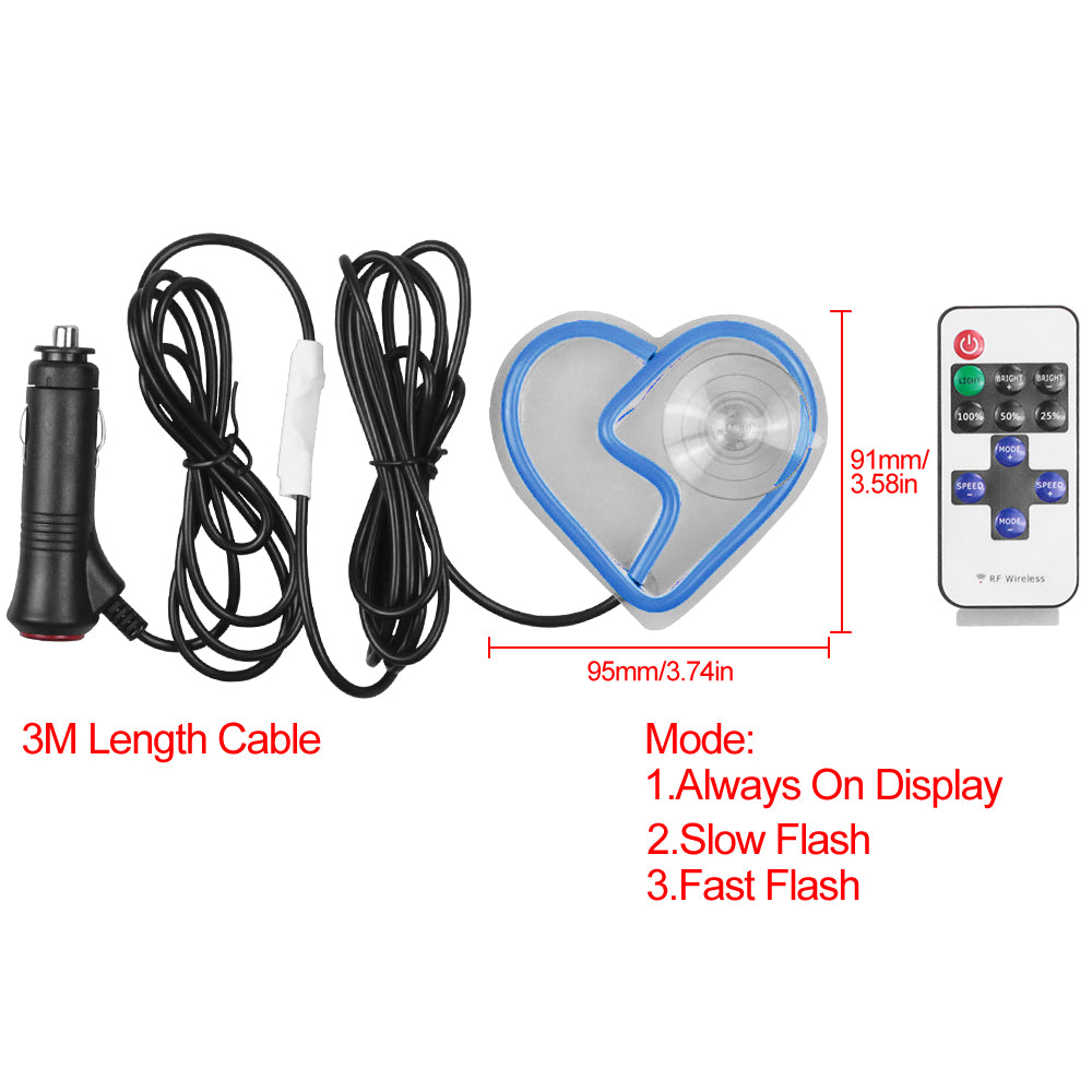 BRAND NEW UNIVERSAL BROKEN LOVE HEART BLUE LED Neon Flash Light Car Window Glow Electric Remote Control Lamp