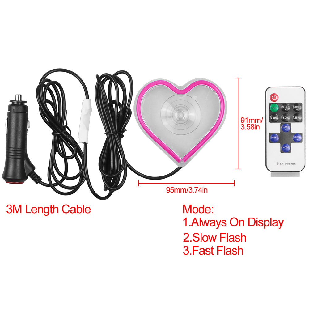 BRAND NEW UNIVERSAL LOVE HEART PURPLE LED Neon Flash Light Car Window Glow Electric Remote Control Lamp