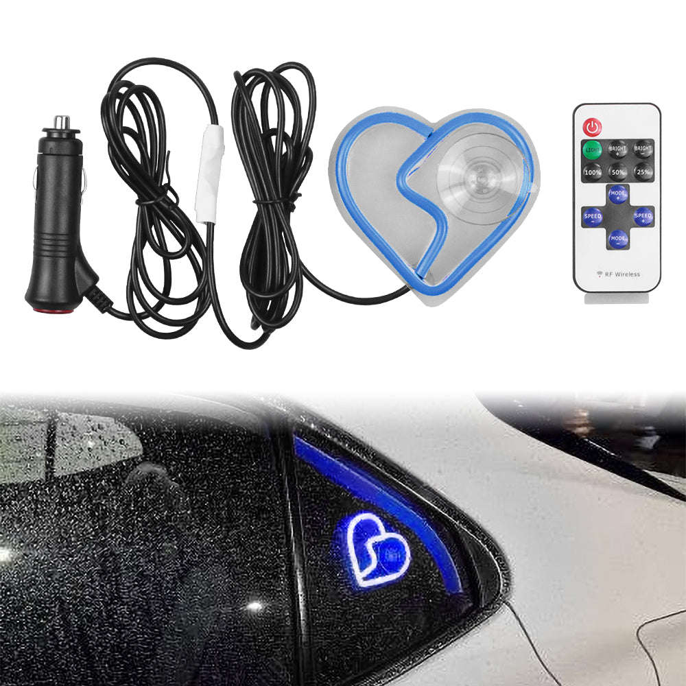 BRAND NEW UNIVERSAL BROKEN LOVE HEART BLUE LED Neon Flash Light Car Window Glow Electric Remote Control Lamp