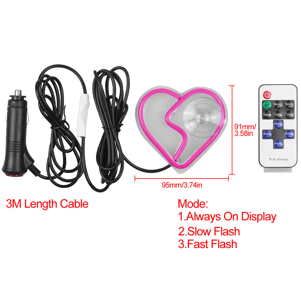 BRAND NEW UNIVERSAL BROKEN LOVE HEART PURPLE LED Neon Flash Light Car Window Glow Electric Remote Control Lamp