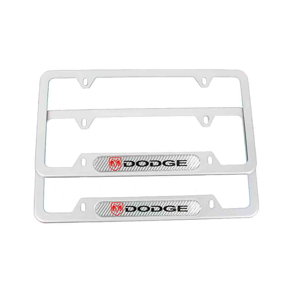 Brand New Universal 2PCS Dodge Silver Metal License Plate Frame