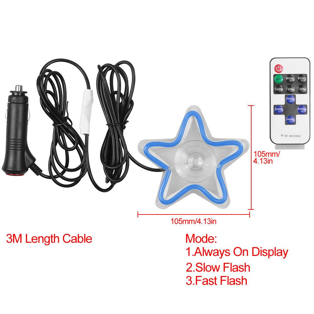 BRAND NEW UNIVERSAL STAR SHAPED BLUE LED Neon Flash Light Car Window Glow Electric Remote Control Lamp