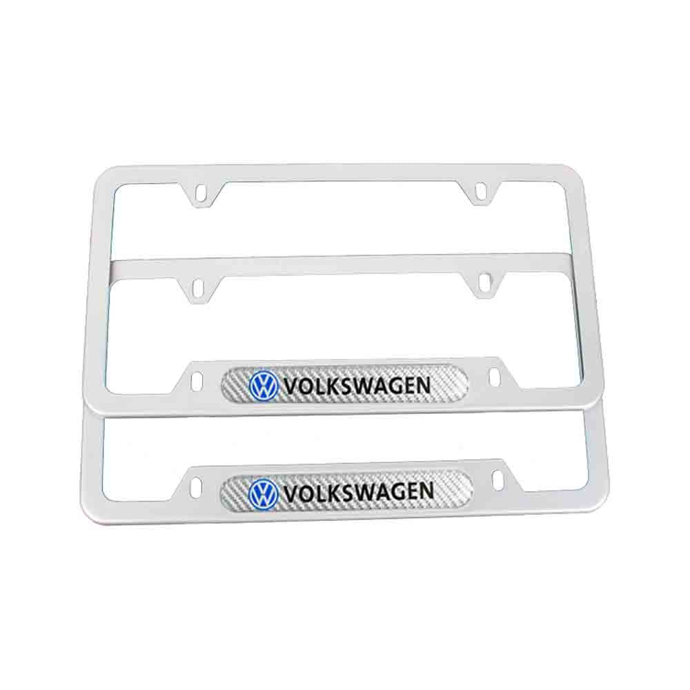 Brand New Universal 2PCS Volkswagen Silver Metal License Plate Frame