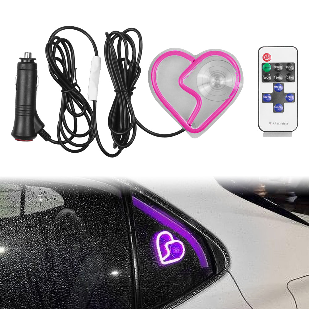 BRAND NEW UNIVERSAL BROKEN LOVE HEART PURPLE LED Neon Flash Light Car Window Glow Electric Remote Control Lamp