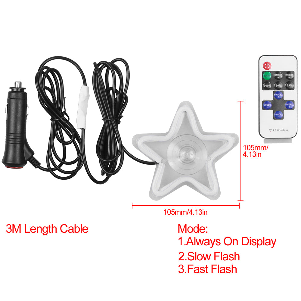 BRAND NEW UNIVERSAL STAR SHAPED WHITE LED Neon Flash Light Car Window Glow Electric Remote Control Lamp