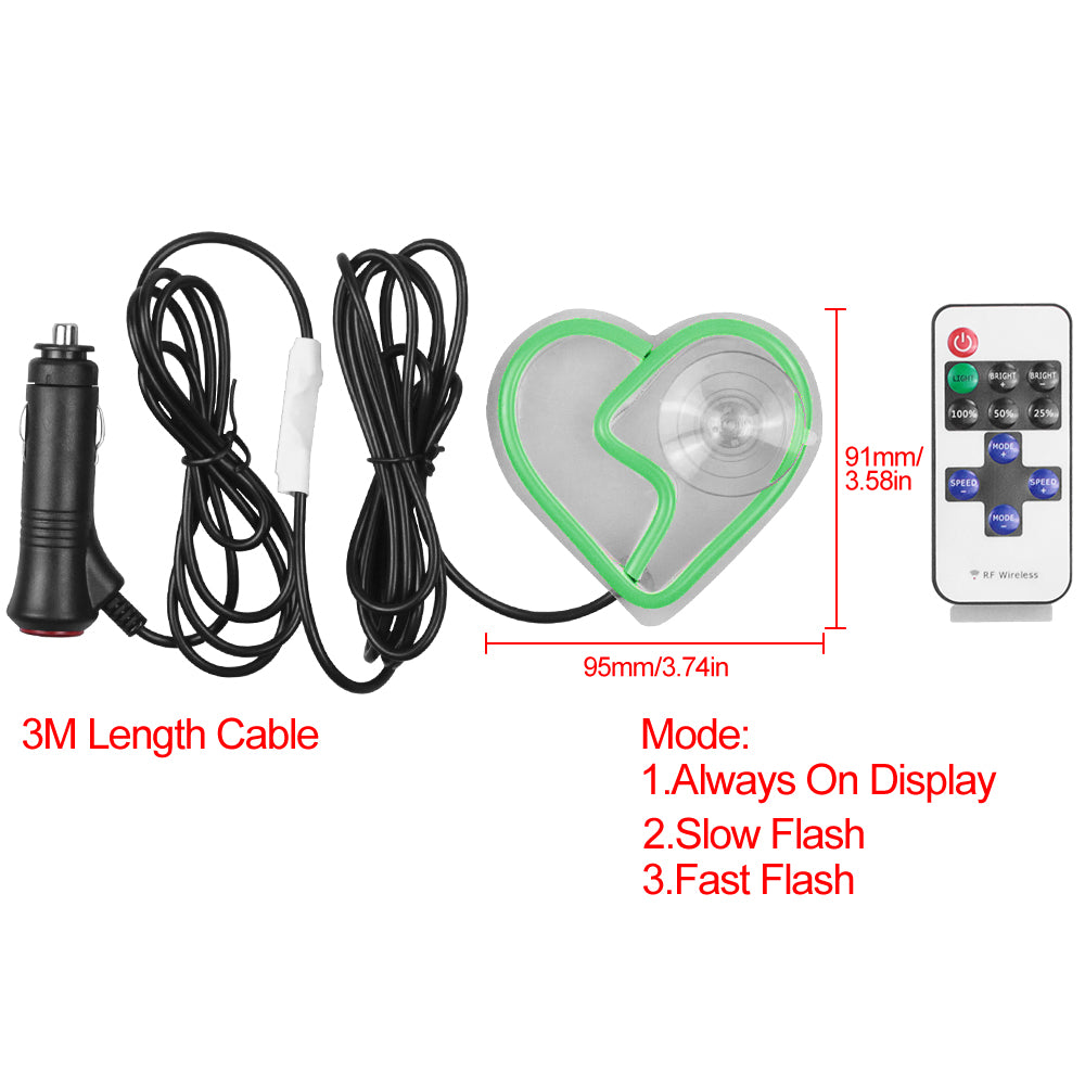 BRAND NEW UNIVERSAL BROKEN LOVE HEART GREEN LED Neon Flash Light Car Window Glow Electric Remote Control Lamp