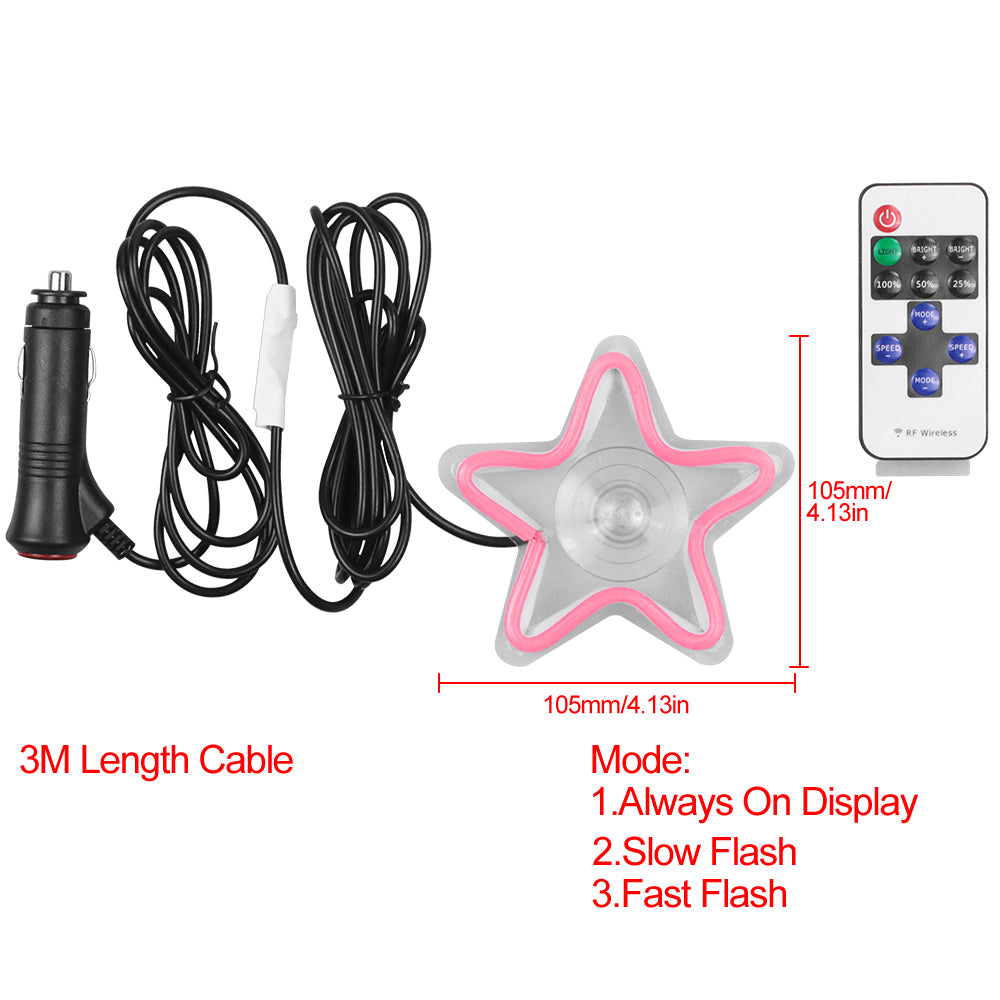 BRAND NEW UNIVERSAL STAR SHAPED PINK LED Neon Flash Light Car Window Glow Electric Remote Control Lamp