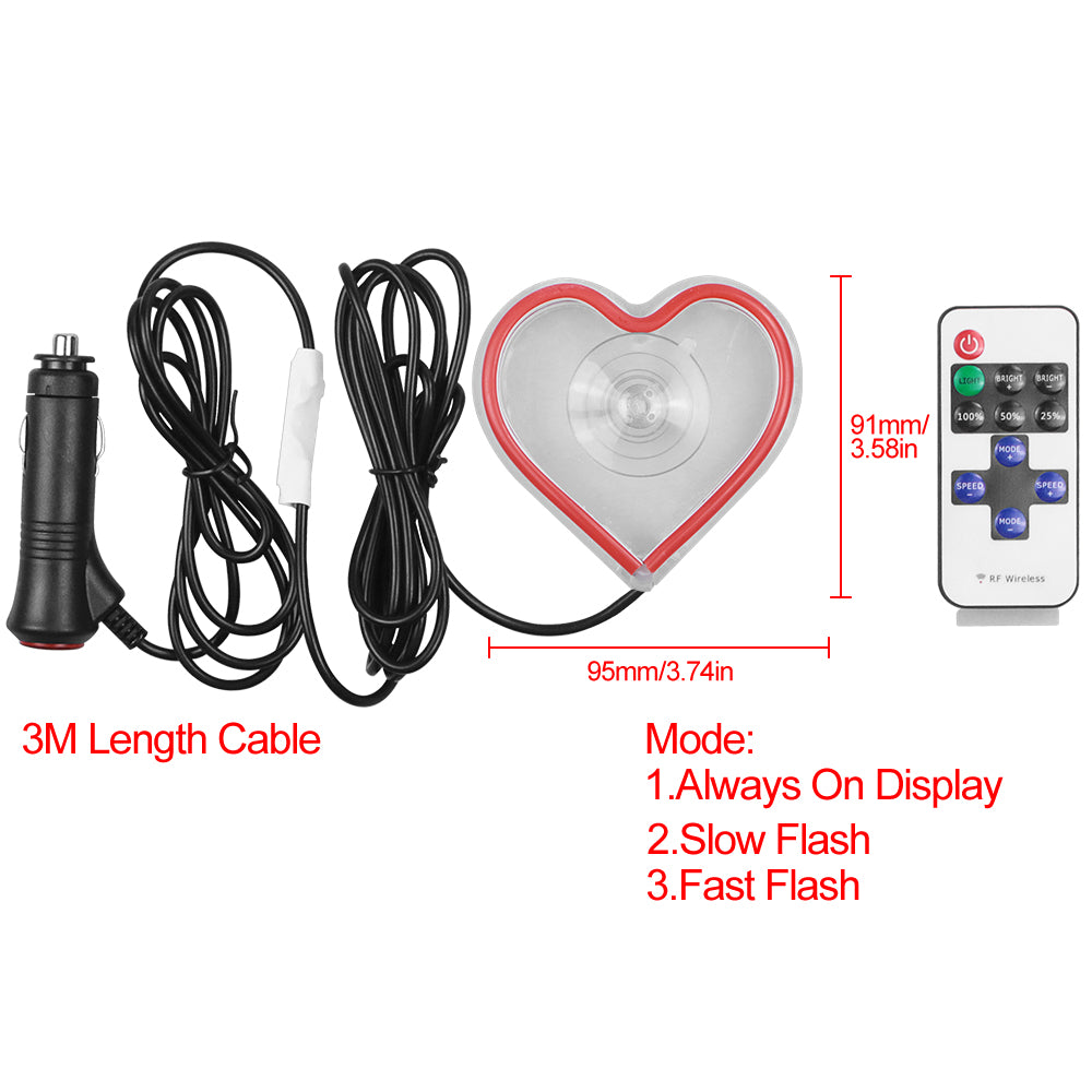 BRAND NEW UNIVERSAL LOVE HEART RED LED Neon Flash Light Car Window Glow Electric Remote Control Lamp