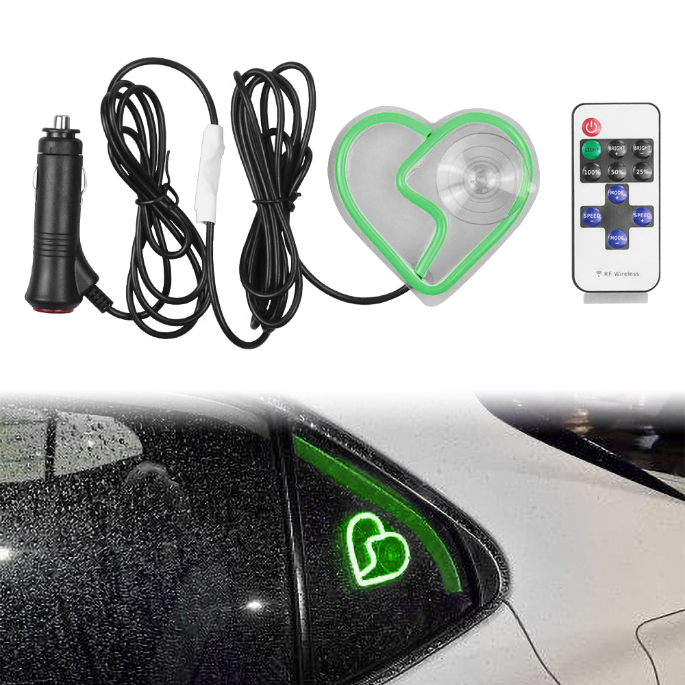 BRAND NEW UNIVERSAL BROKEN LOVE HEART GREEN LED Neon Flash Light Car Window Glow Electric Remote Control Lamp